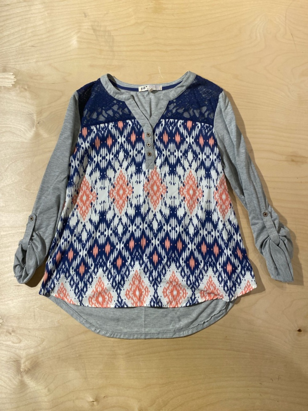 Jolt Gray and Navy Mixed-Media Tunic Large (QZ)